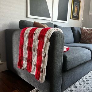Cozy Red and White Knitted Throw Blanket